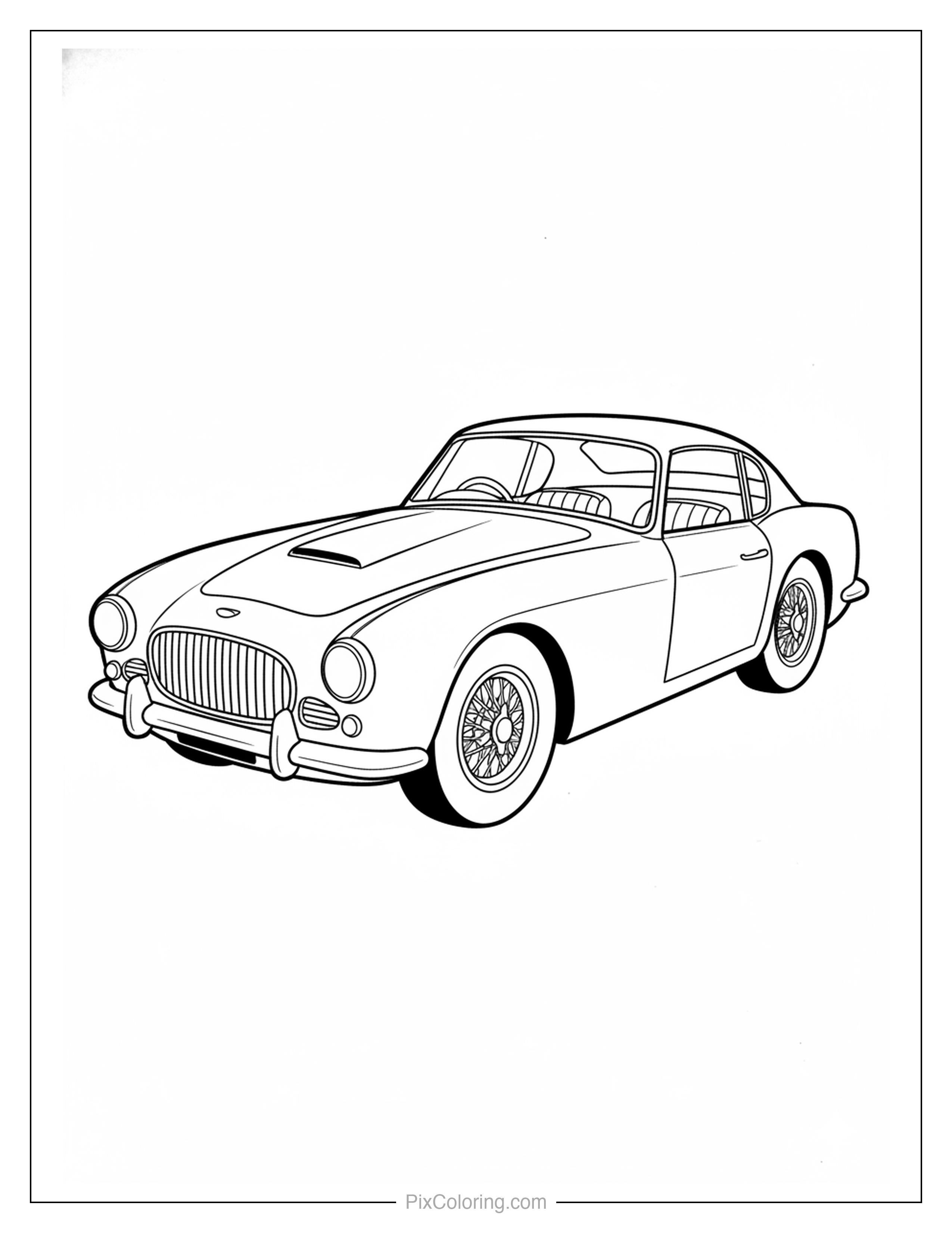 Classic vintage British sports coupe with chrome grille and elegant body coloring page for kids